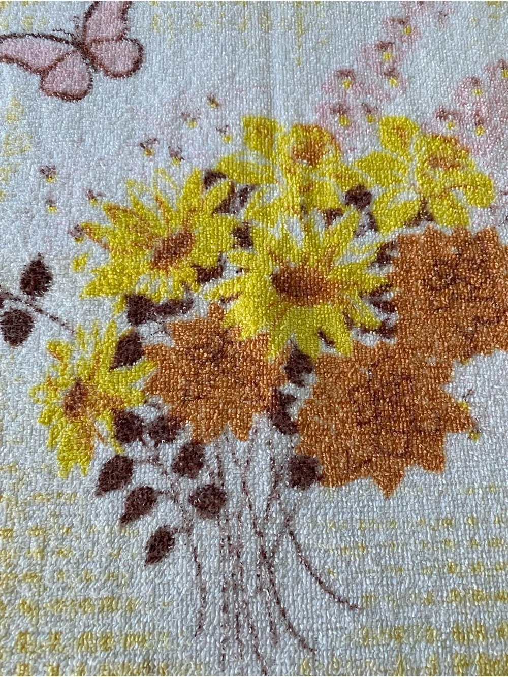 Vintage Mid Century MCM Yellow Orange Floral Butterfly Bathroom Towel